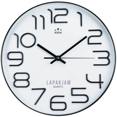 Jam Dinding Analog Polos Minimalis Kikai Hitam JDKIWS-7377PBLA