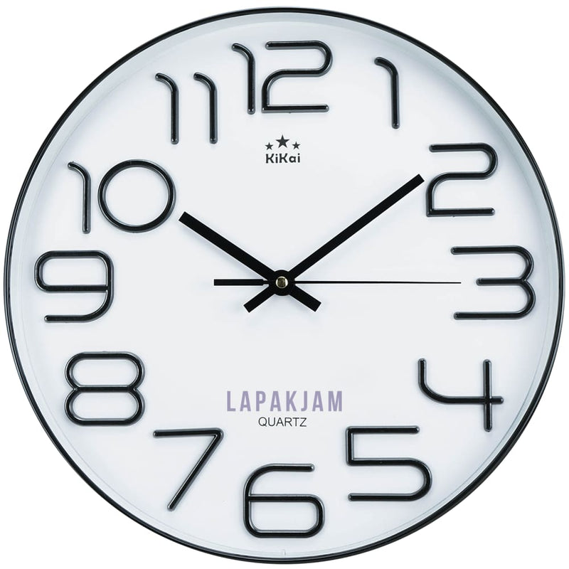 Jam Dinding Analog Polos Minimalis Kikai Hitam JDKIWS-7377PBLA