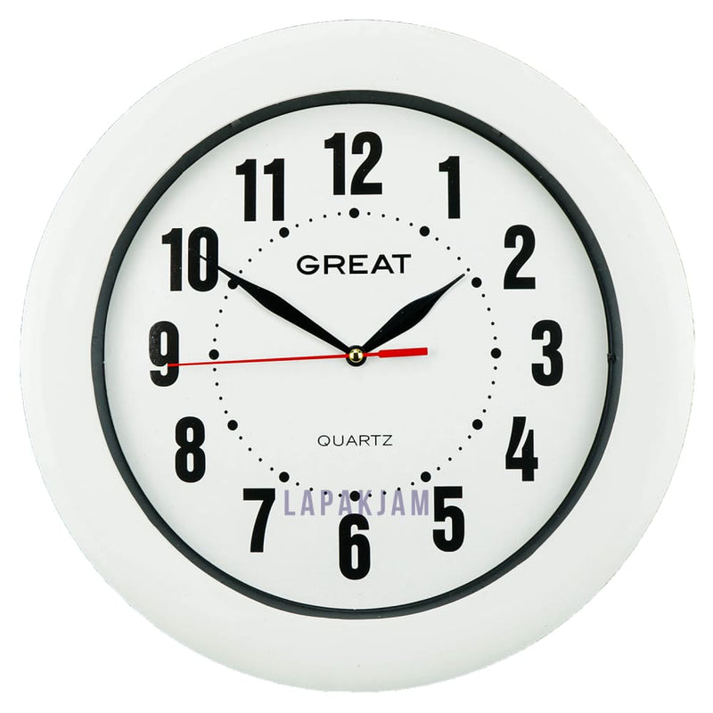 Jam Dinding Analog Polos Minimalis Great Putih JDGR555PUT
