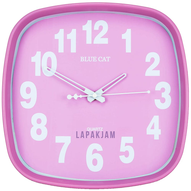 Jam Dinding Analog Polos Minimalis Bluecat Pink JDBLXYM2554PIN