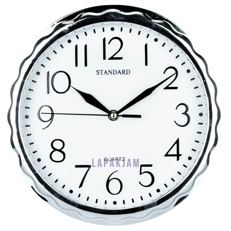 Jam Dinding Analog Polos Minimalis Standard Silver Chrome JDSTAN115PSIL