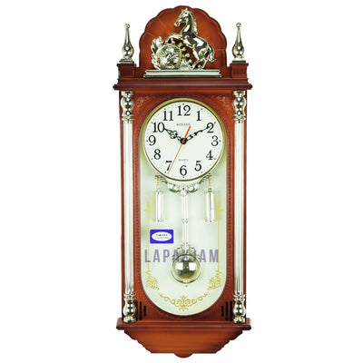 Jam Dinding Bell & Bandul Polos Minimalis Sakana Coklat Gold JDSA325CKG