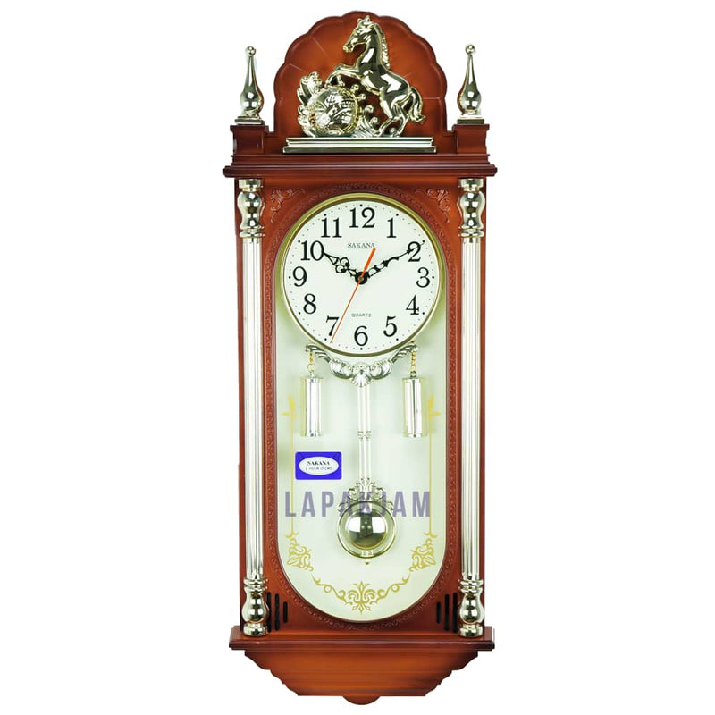 Jam Dinding Bell & Bandul Polos Minimalis Sakana Coklat Gold JDSA325CKG