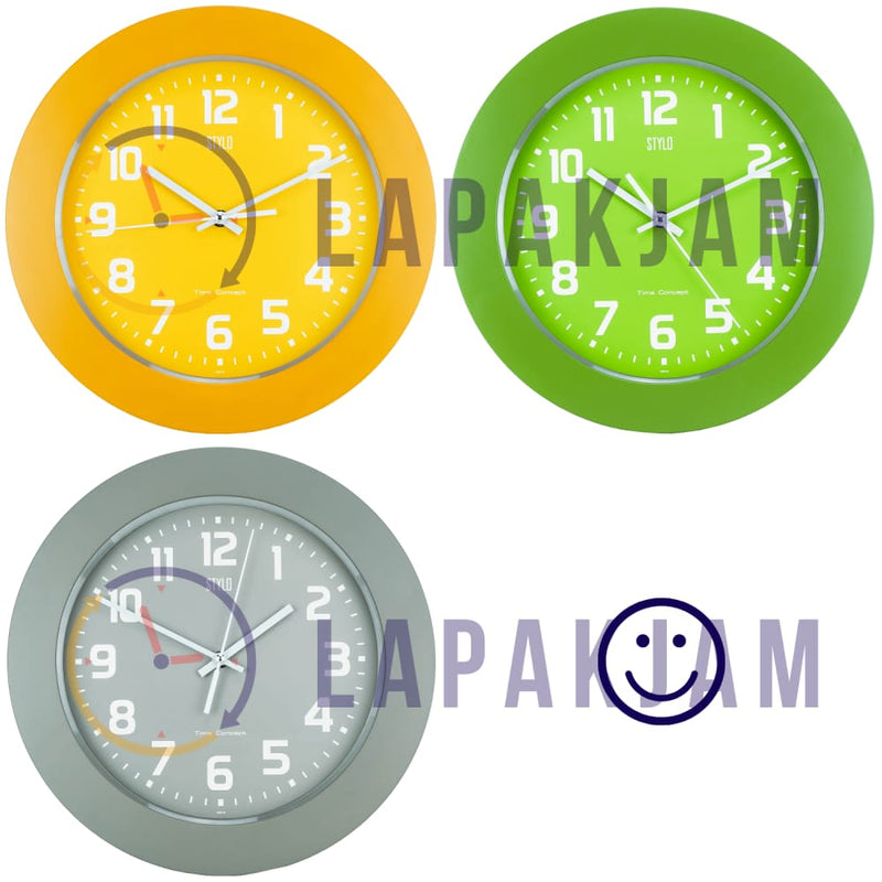 Jam Dinding Analog Polos Minimalis Stylo Kuning JDST3252KUN