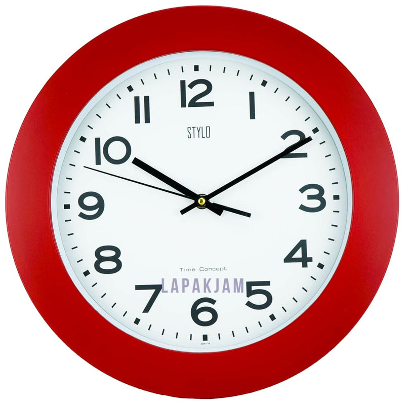 Jam Dinding Analog Polos Minimalis Stylo Merah JDST3252-17MER