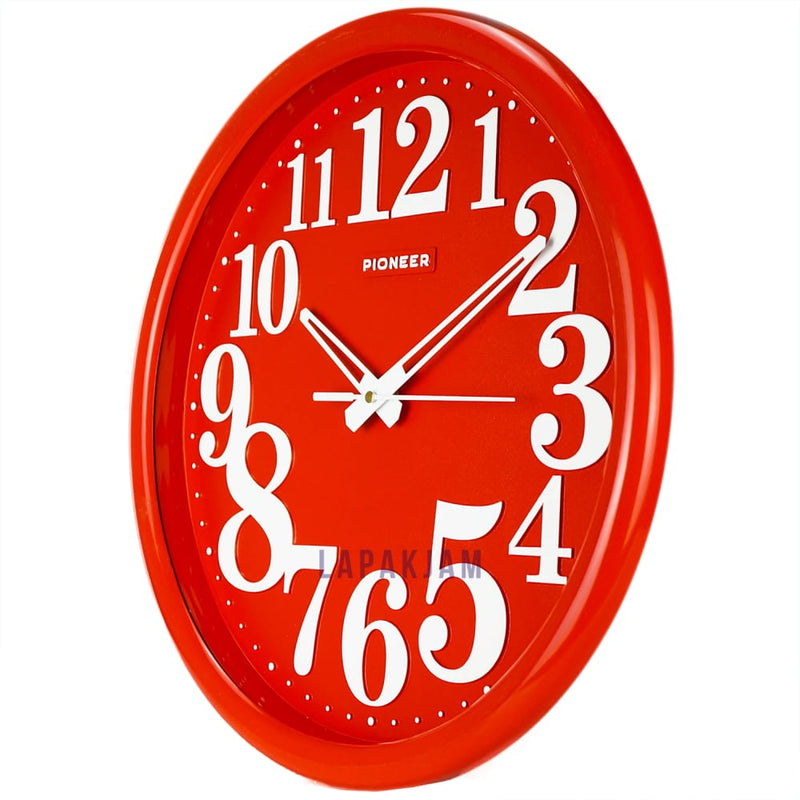 Jam Dinding Analog Polos Minimalis Pioneer Merah JD00PIO217DED