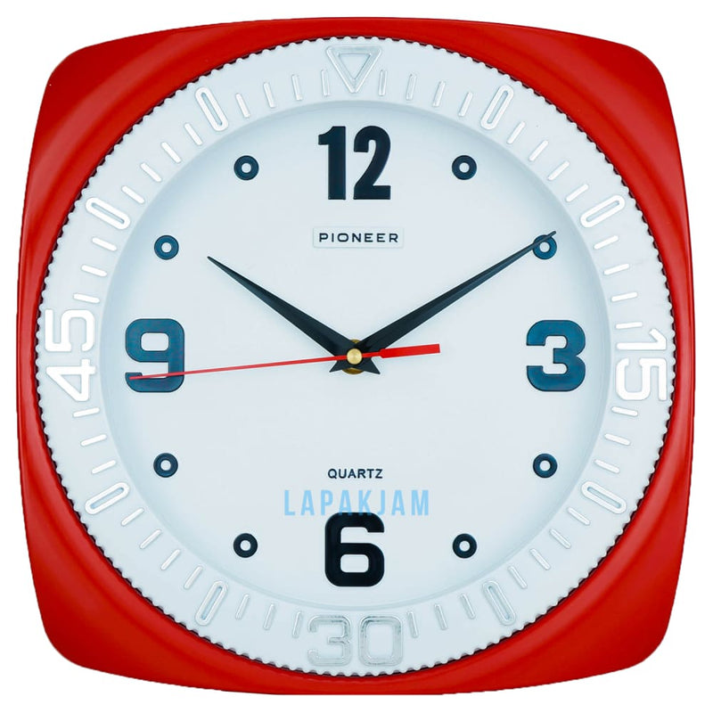 Jam Dinding Analog Polos Minimalis Pioneer Merah JDPIHS212DWMER