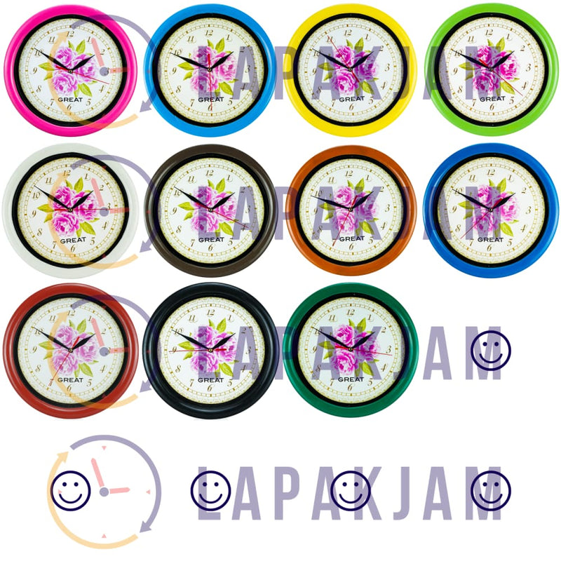 Jam Dinding Analog Bunga Great Pink JDGREA777G-4PIN