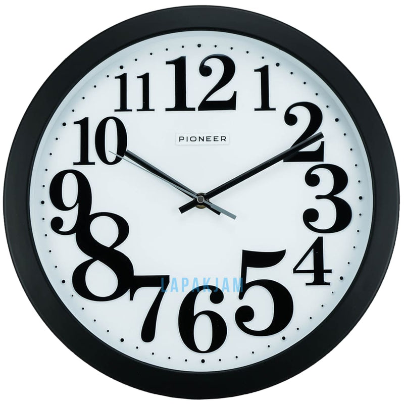 Jam Dinding Analog Polos Minimalis Pioneer Hitam JDONPT2DWLA