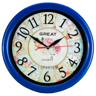 Jam Dinding Analog Bunga Great Biru JDGREA777G-7BIR