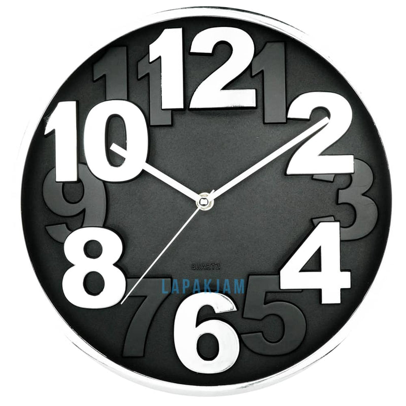 Jam Dinding Analog Polos Minimalis Platinum Hitam Silver JDPLATPT-10795HITSIL