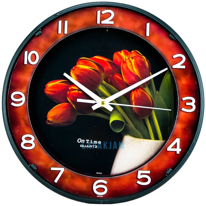 Jam Dinding Analog Bunga Ontime Hitam JD33ONT4F5