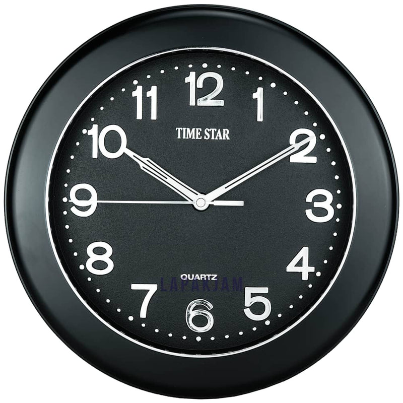Jam Dinding Analog Polos Minimalis TimeStar HItam JDTI2129DWHIT