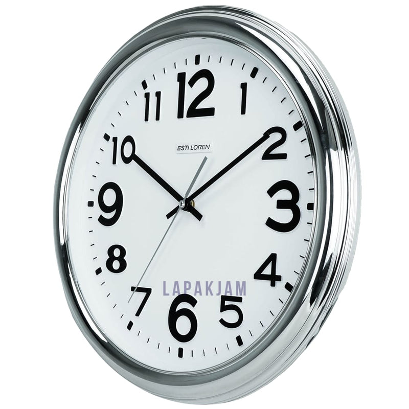 Jam Dinding Analog Chrome Kantor Estiloren Silver Chrome JD23T253DSIL