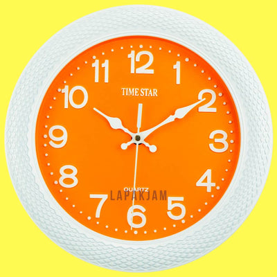 Jam Dinding Analog Polos Minimalis TimeStar Orange JD58210D-RAWHI