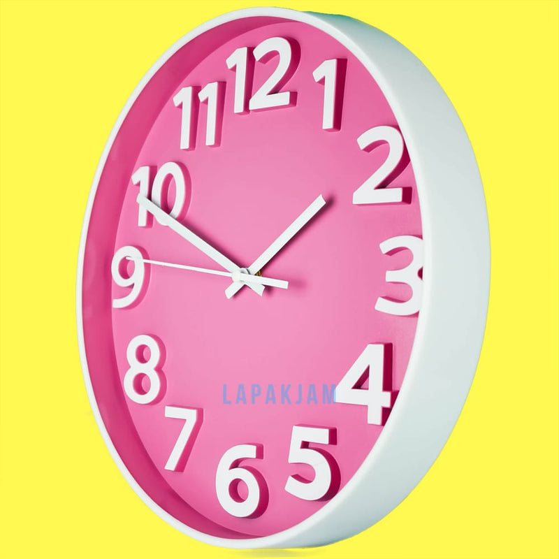 Jam Dinding Analog Polos Minimalis Kikai Pink JDKIXYM2738PIN