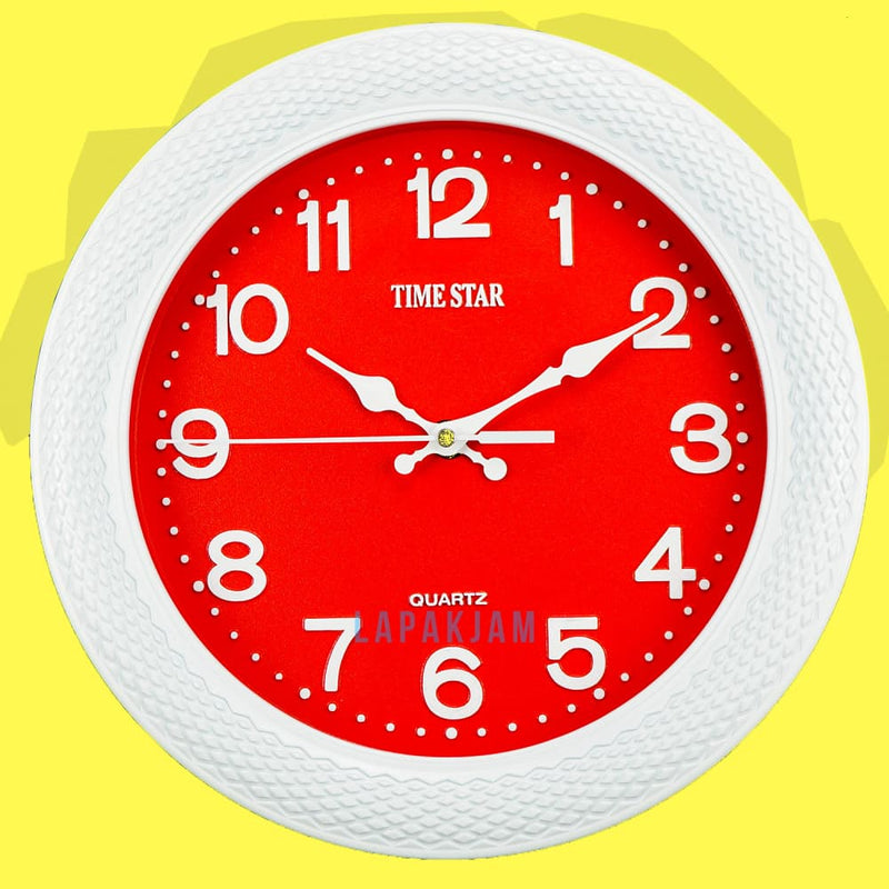 Jam Dinding Analog Polos Minimalis TimeStar Merah JD58210D-EDWHI