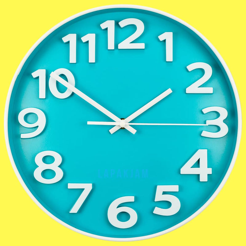 Jam Dinding Analog Polos Minimalis Kikai Biru JDKIXYM2738BIR