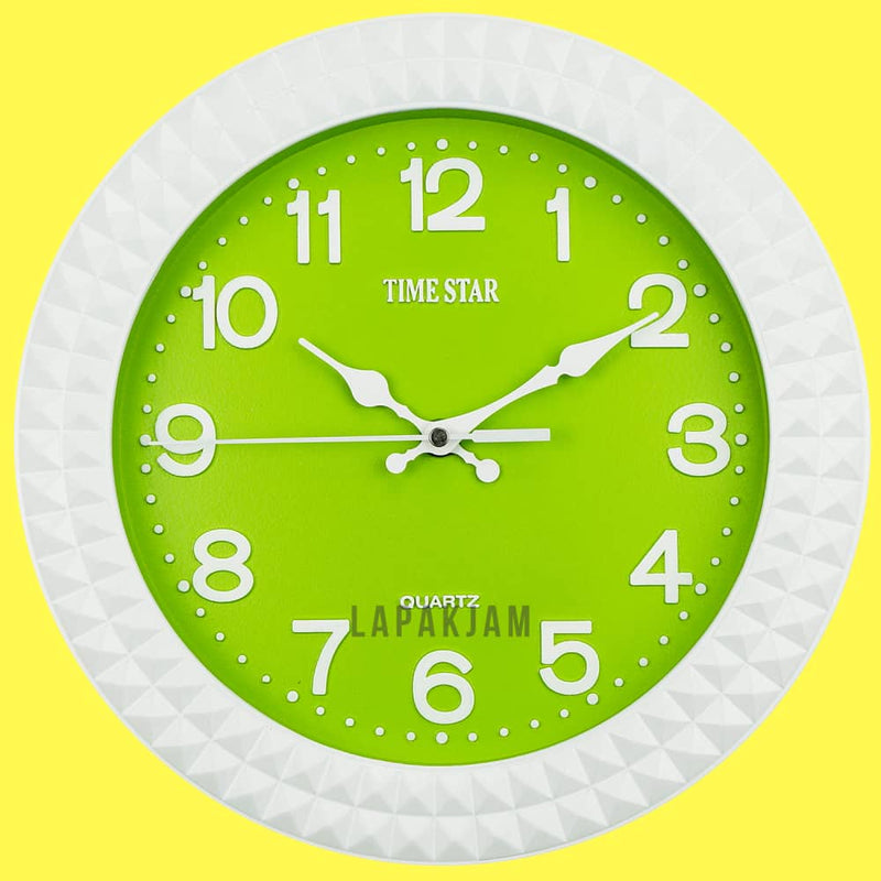 Jam Dinding Analog Polos Minimalis TimeStar Hijau JD58218D-REWH1