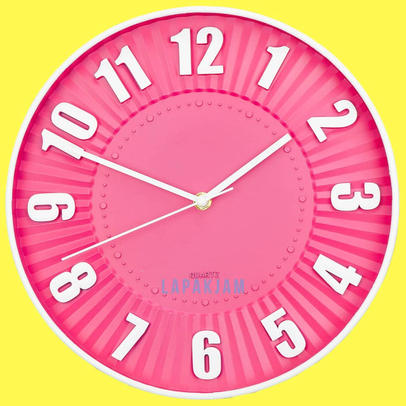 Jam Dinding Analog Polos Minimalis Kikai Pink JDKI9750PIN