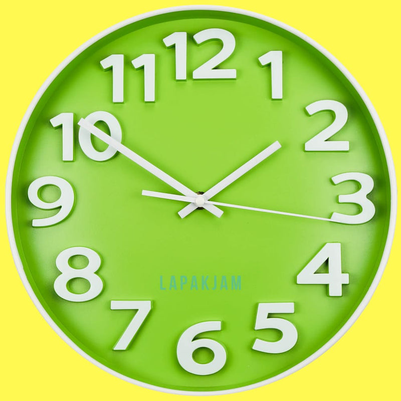 Jam Dinding Analog Polos Minimalis Kikai Hijau JDKIXYM2738HIJ