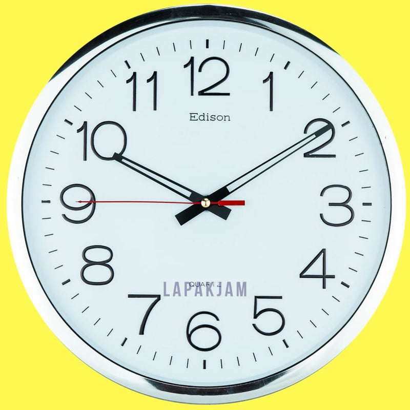 Jam Dinding Analog Chrome Kantor Edison Silver Chrome JDEDED8TCHSIL