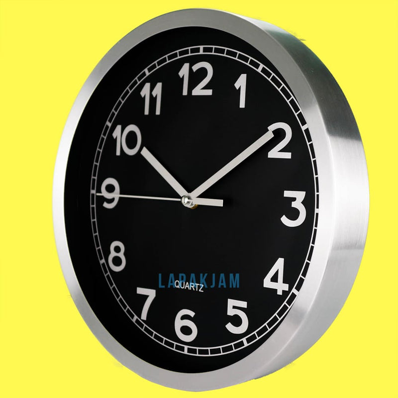 Jam Dinding Analog Polos Minimalis Stsinless Hitam JDST7120HIT