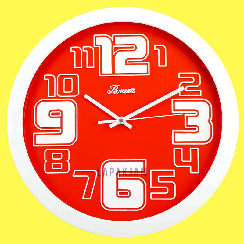Jam Dinding Analog Polos Minimalis Pioneer Merah JDONPT2DRDWI