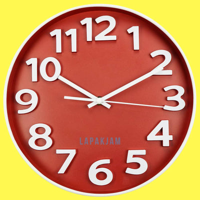 Jam Dinding Analog Polos Minimalis Kikai Merah JDKIXYM2738MER