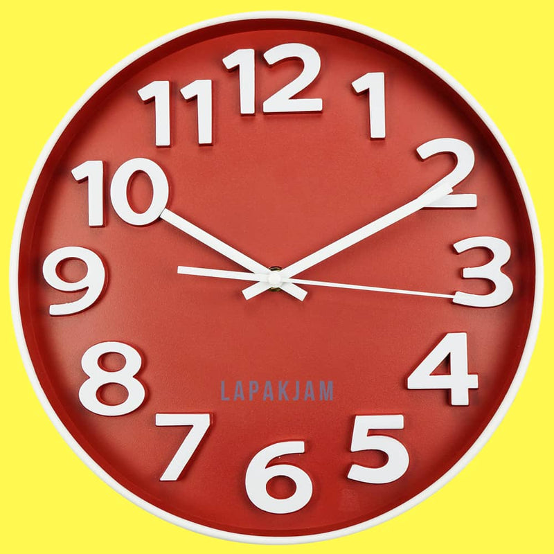 Jam Dinding Analog Polos Minimalis Kikai Merah JDKIXYM2738MER