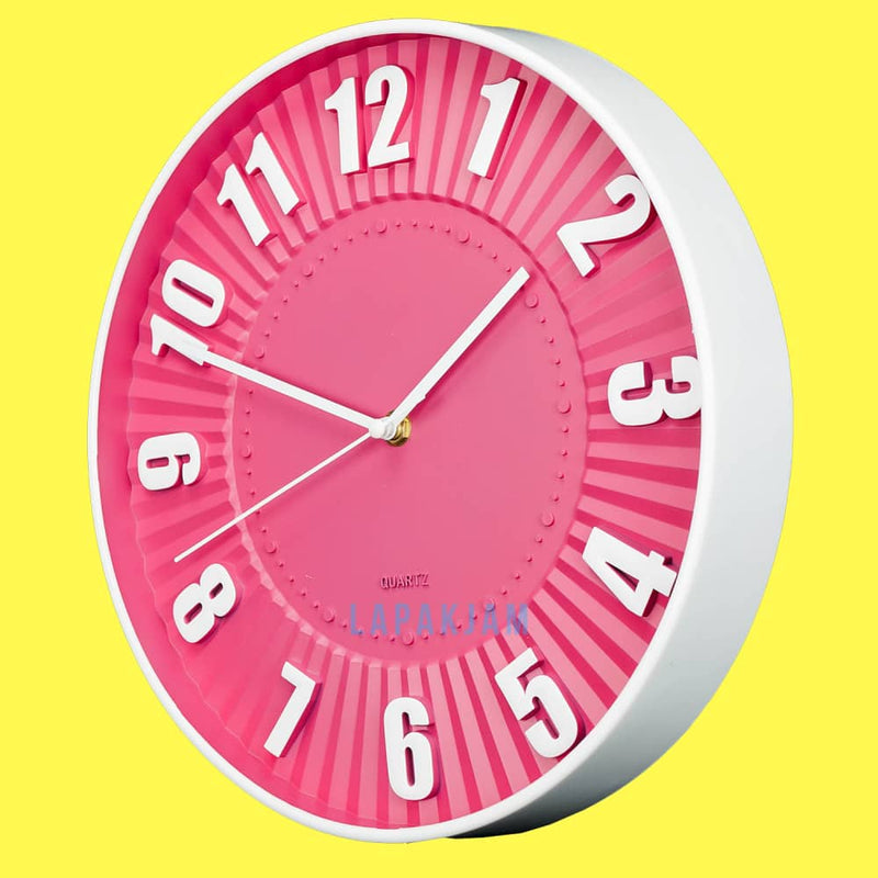 Jam Dinding Analog Polos Minimalis Kikai Pink JDKI9750PIN
