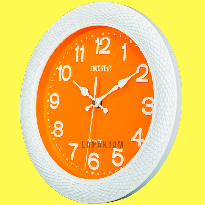 Jam Dinding Analog Polos Minimalis TimeStar Orange JD58210D-RAWHI