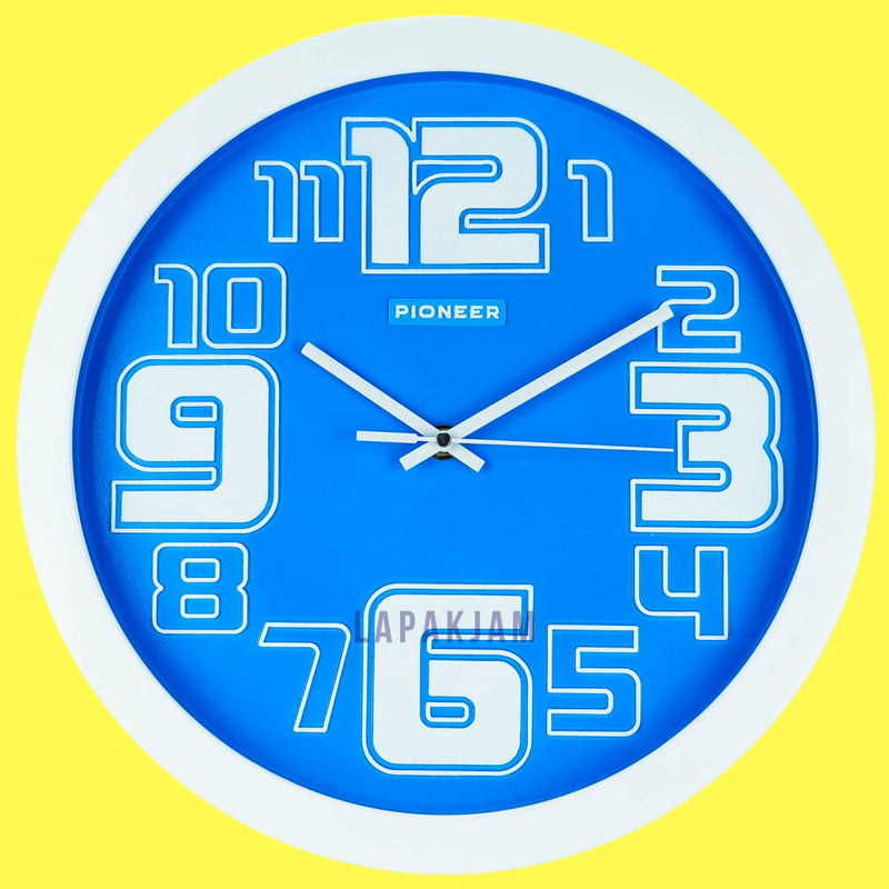 Jam Dinding Analog Polos Minimalis Pioneer Biru JD00205DBUWHI