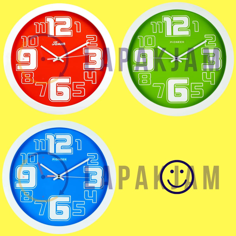 Jam Dinding Analog Polos Minimalis Pioneer Merah JDONPT2DRDWI